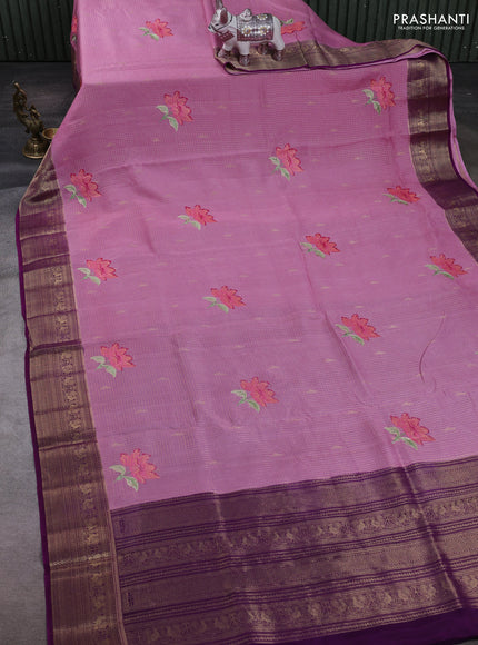 Mauve Pink & Purple Sami Crepe Saree - Embroidery