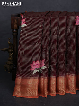 Coffee Brown & Rust Sami Crepe Saree - Embroidery