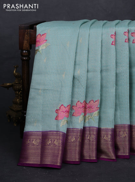 Pastel Blue & Purple Sami Crepe Saree - Embroidery