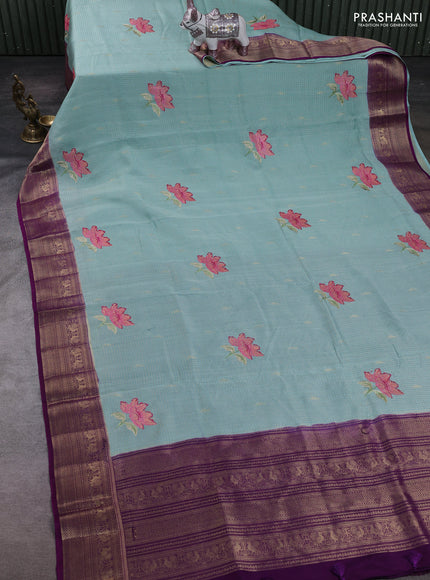 Pastel Blue & Purple Sami Crepe Saree - Embroidery