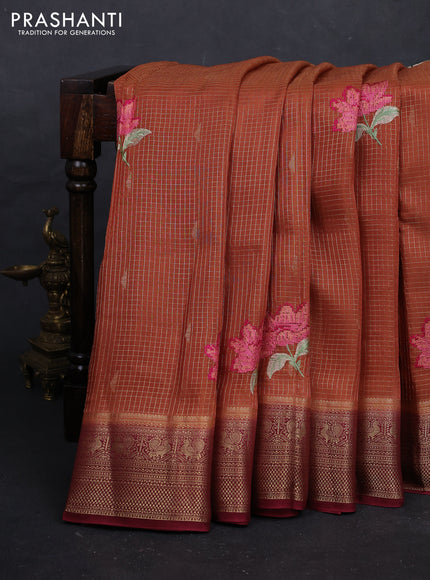 Rust & Maroon Sami Crepe Saree - Embroidery