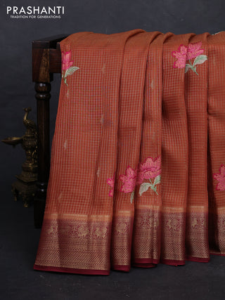 Rust & Maroon Sami Crepe Saree - Embroidery