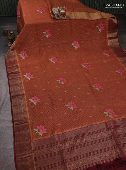 Rust & Maroon Sami Crepe Saree - Embroidery