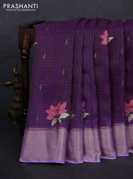 Purple & Lavender Sami Crepe Saree - Embroidery