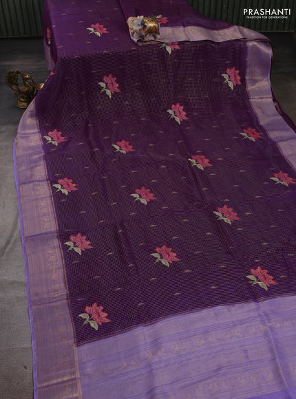 Purple & Lavender Sami Crepe Saree - Embroidery