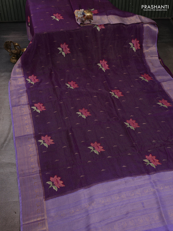 Purple & Lavender Semi Crepe Saree - Embroidery