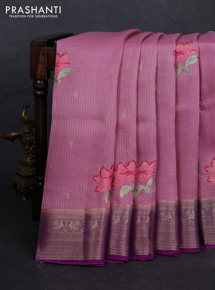 Mauve Pink & Purple Sami Crepe Saree - Embroidery