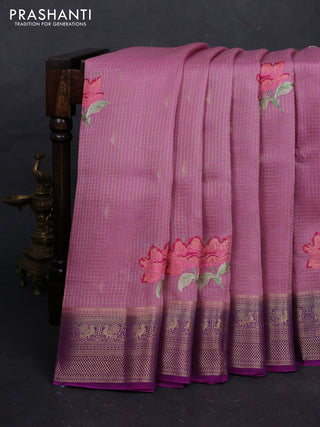 Mauve Pink & Purple Sami Crepe Saree - Embroidery
