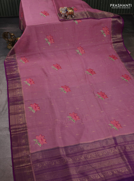 Mauve Pink & Purple Sami Crepe Saree - Embroidery