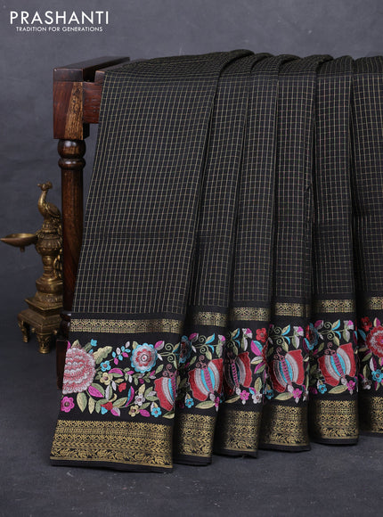 Black Sami Crepe Saree - Embroidery