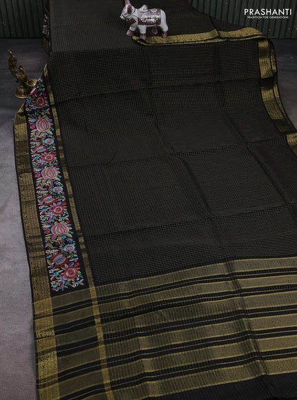 Black Sami Crepe Saree - Embroidery