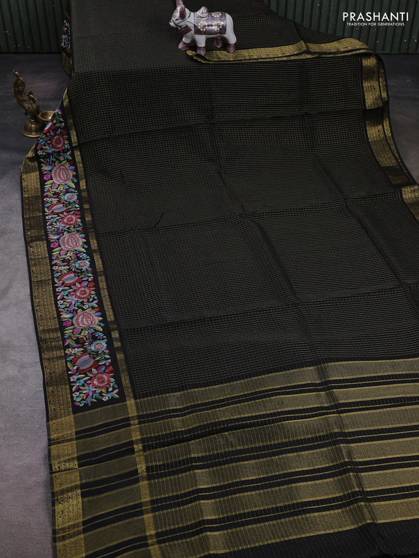 Black Semi Crepe Saree - Embroidery