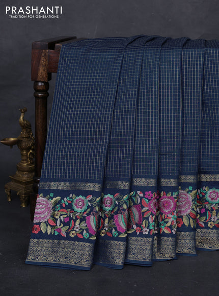 Peacock Blue Sami Crepe Saree - Embroidery