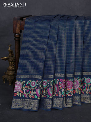 Peacock Blue Sami Crepe Saree - Embroidery