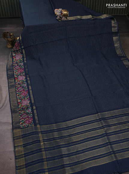 Peacock Blue Sami Crepe Saree - Embroidery