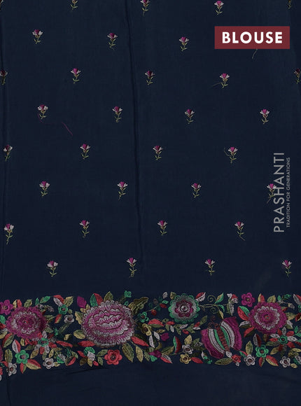 Peacock Blue Sami Crepe Saree - Embroidery