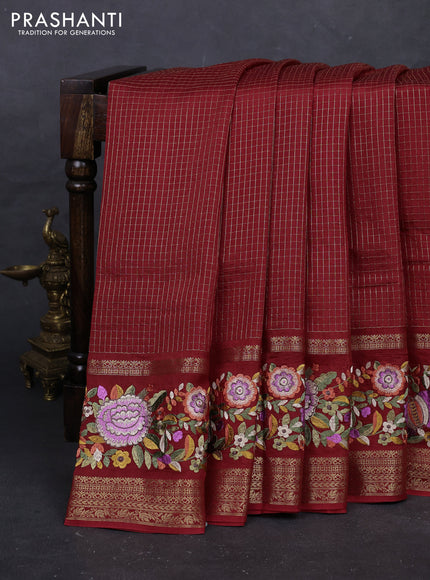 Red Sami Crepe Saree - Embroidery