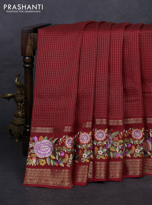 Red Semi Crepe Saree - Embroidery