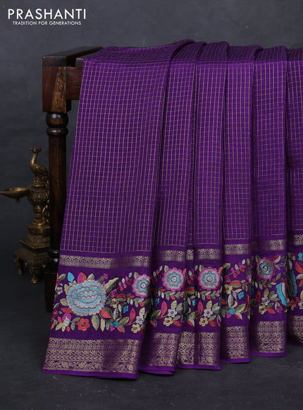 Purple Sami Crepe Saree - Embroidery