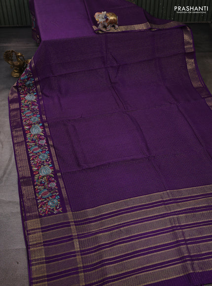 Purple Sami Crepe Saree - Embroidery
