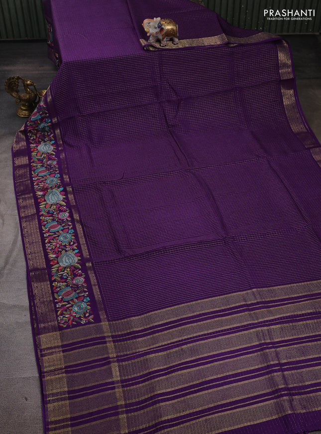 Purple Semi Crepe Saree - Embroidery