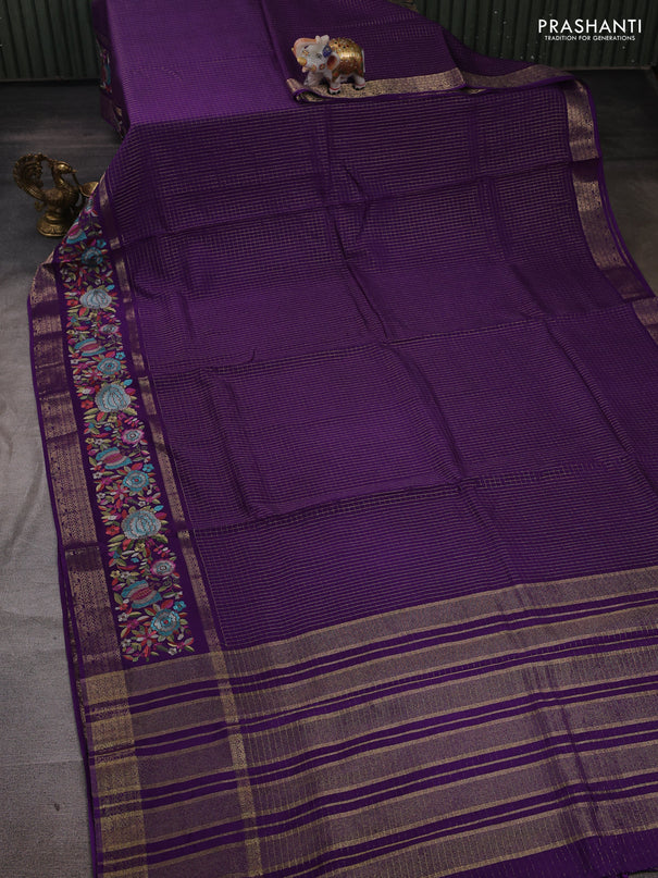 Purple Semi Crepe Saree - Embroidery