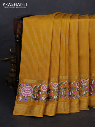 Mustard Yellow Sami Crepe Saree - Embroidery