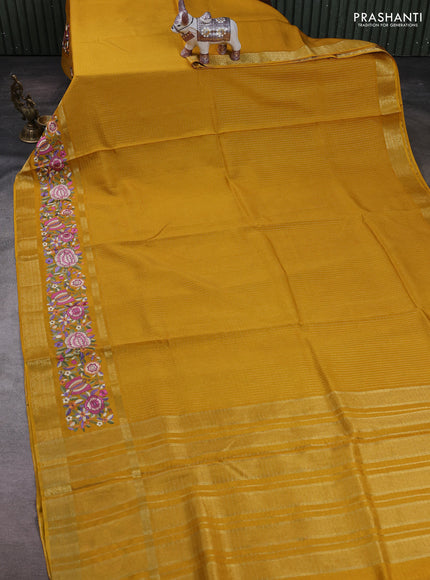 Mustard Yellow Sami Crepe Saree - Embroidery