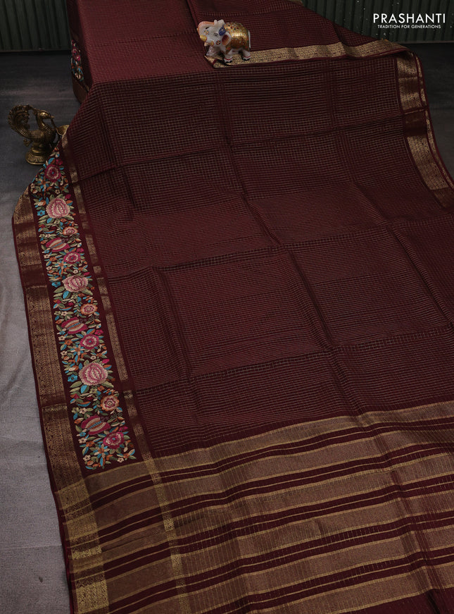 Coffee Brown Semi Crepe Saree - Embroidery