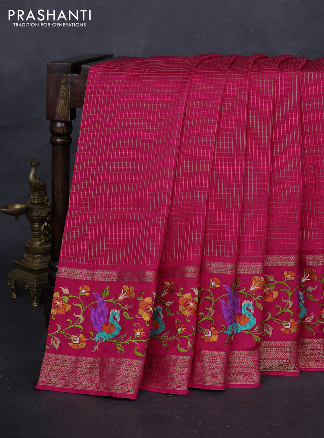 Pink Semi Crepe Saree - Embroidery