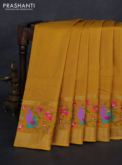 Mustard Yellow Sami Crepe Saree - Embroidery