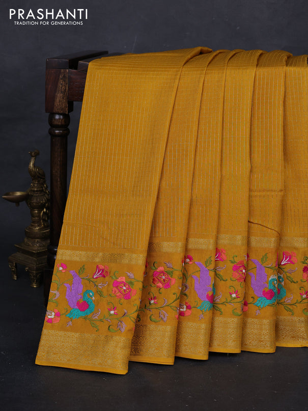 Mustard Yellow Semi Crepe Saree - Embroidery