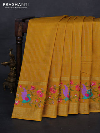Mustard Yellow Sami Crepe Saree - Embroidery