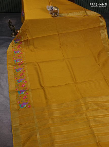 Mustard Yellow Sami Crepe Saree - Embroidery