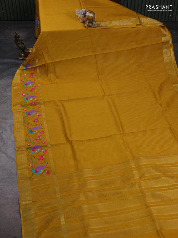 Mustard Yellow Semi Crepe Saree - Embroidery