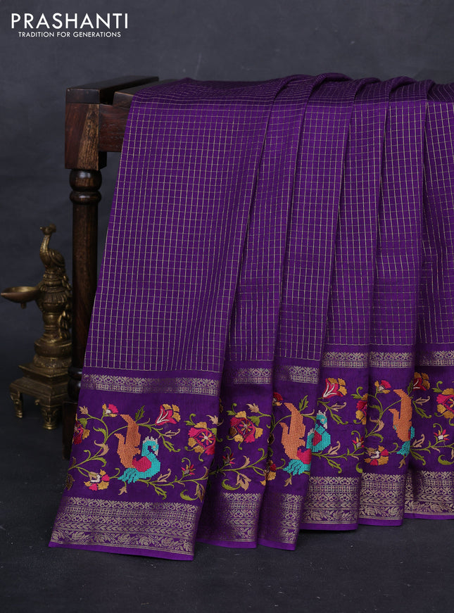 Violet Semi Crepe Saree - Embroidery