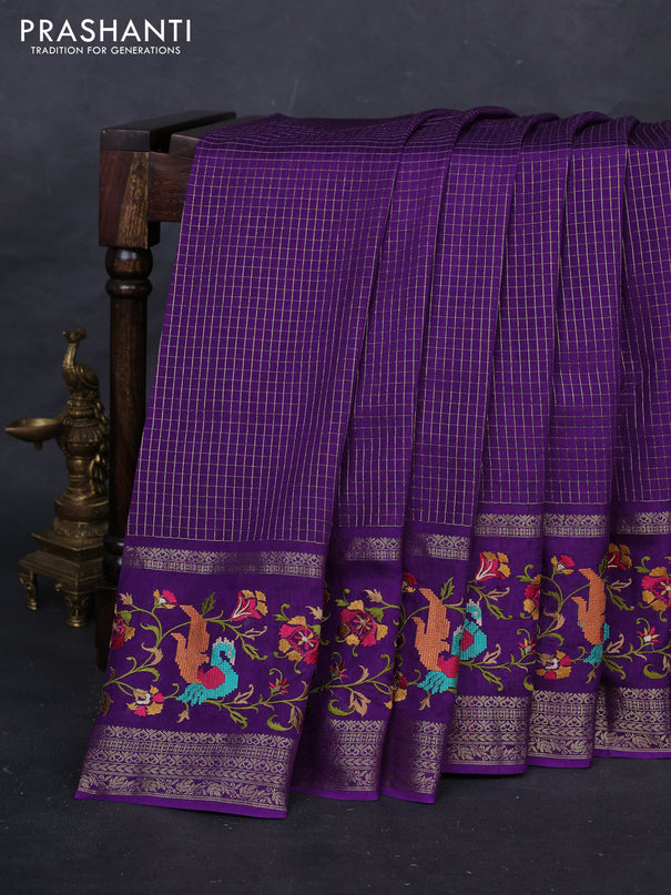 Violet Semi Crepe Saree - Embroidery