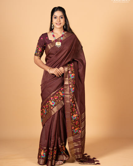 Coffee Brown Sami Crepe Saree - Embroidery