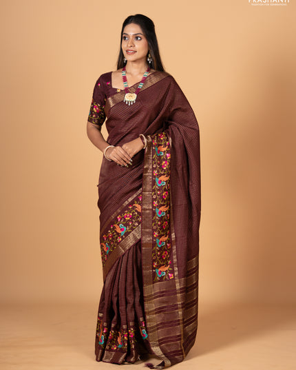 Coffee Brown Sami Crepe Saree - Embroidery