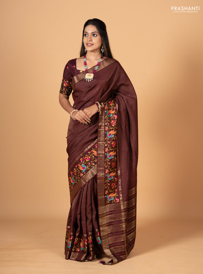 Coffee Brown Semi Crepe Saree - Embroidery
