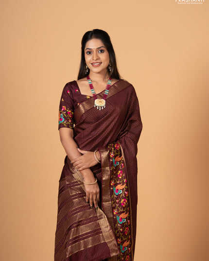 Coffee Brown Sami Crepe Saree - Embroidery