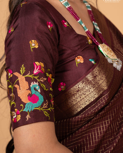 Coffee Brown Sami Crepe Saree - Embroidery