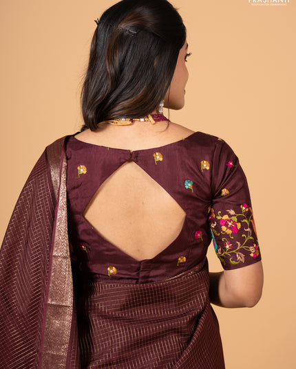 Coffee Brown Sami Crepe Saree - Embroidery