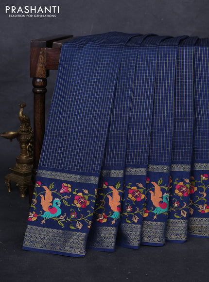 Peacock Blue Sami Crepe Saree - Embroidery