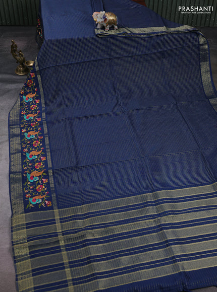 Peacock Blue Sami Crepe Saree - Embroidery