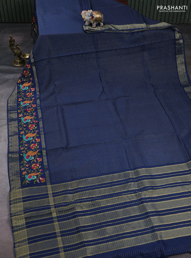 Peacock Blue Semi Crepe Saree - Embroidery