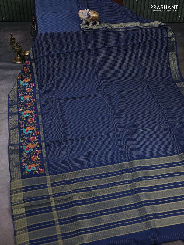 Peacock Blue Semi Crepe Saree - Embroidery