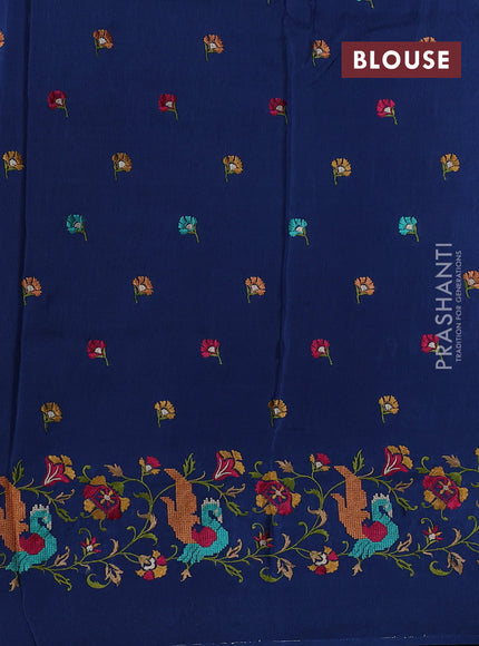 Peacock Blue Sami Crepe Saree - Embroidery