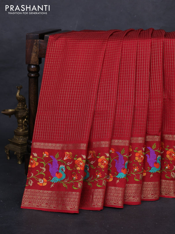 Red Semi Crepe Saree - Embroidery