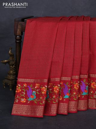 Red Sami Crepe Saree - Embroidery